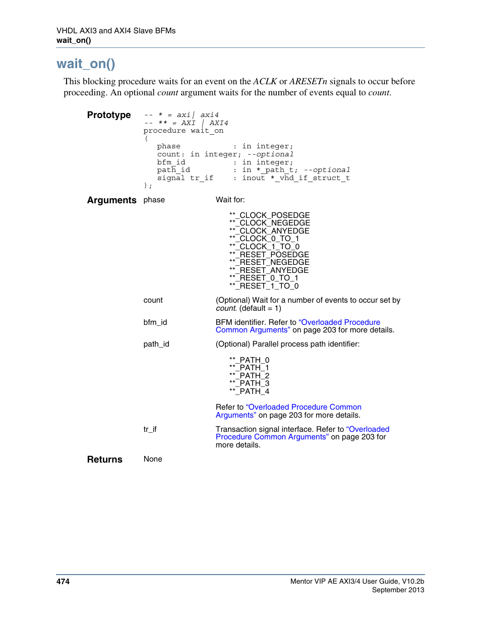 Wait_on() | Altera Mentor Verification IP Altera Edition AMBA AXI3/4TM User Manual | Page 494 / 783