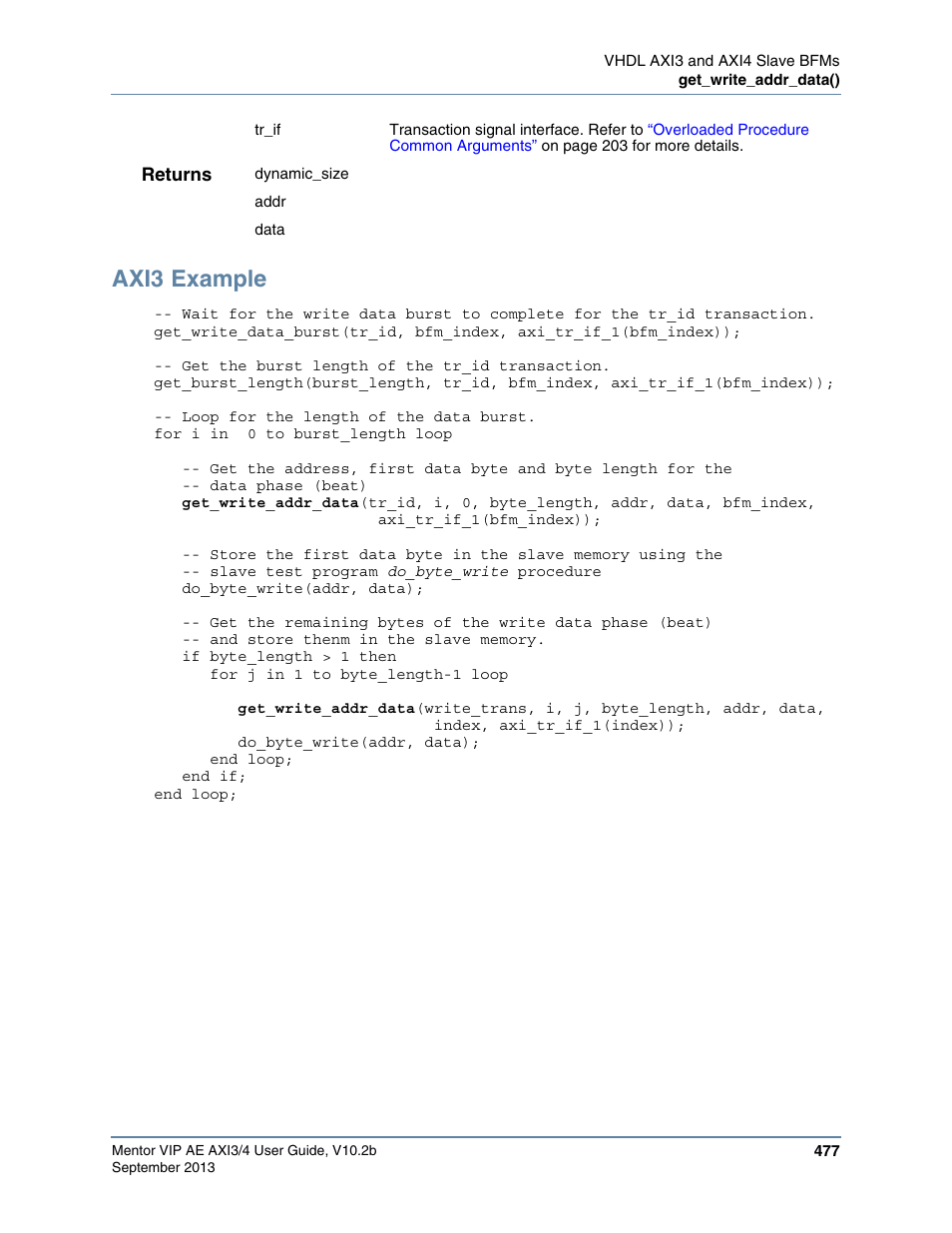 Axi3 example | Altera Mentor Verification IP Altera Edition AMBA AXI3/4TM User Manual | Page 497 / 783