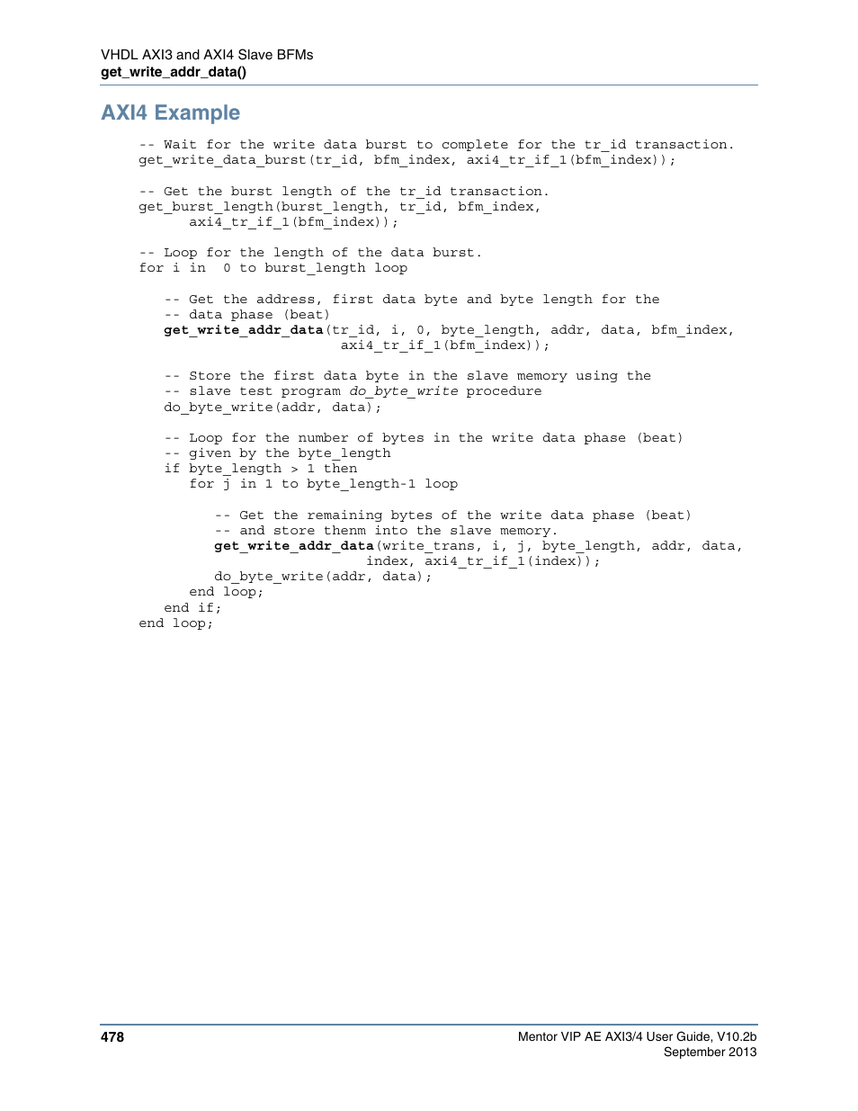 Axi4 example | Altera Mentor Verification IP Altera Edition AMBA AXI3/4TM User Manual | Page 498 / 783