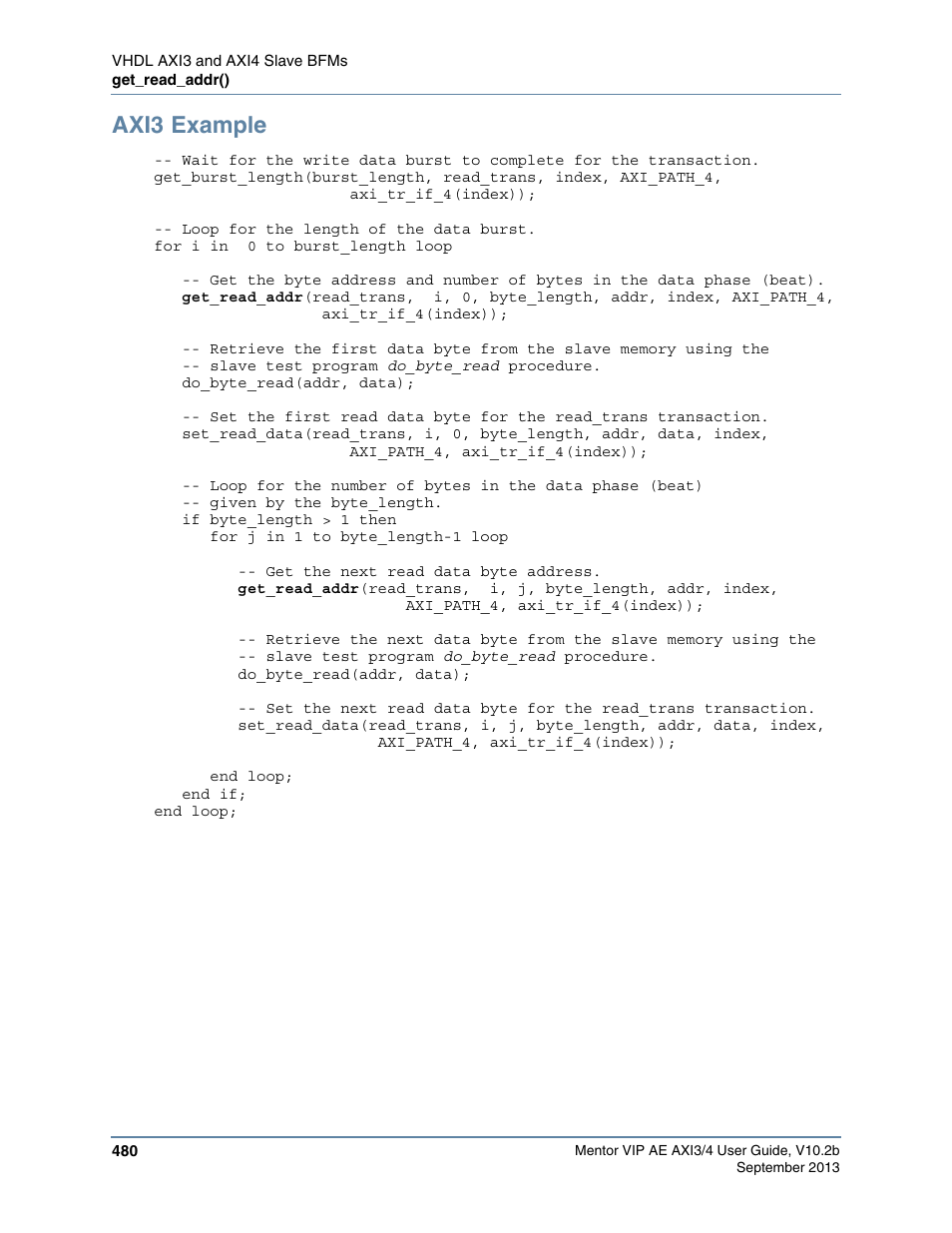 Axi3 example | Altera Mentor Verification IP Altera Edition AMBA AXI3/4TM User Manual | Page 500 / 783