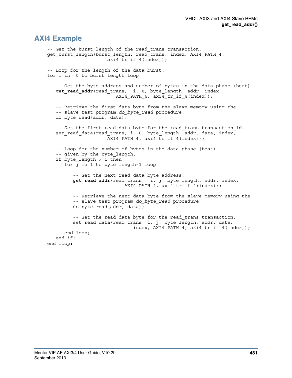 Axi4 example | Altera Mentor Verification IP Altera Edition AMBA AXI3/4TM User Manual | Page 501 / 783