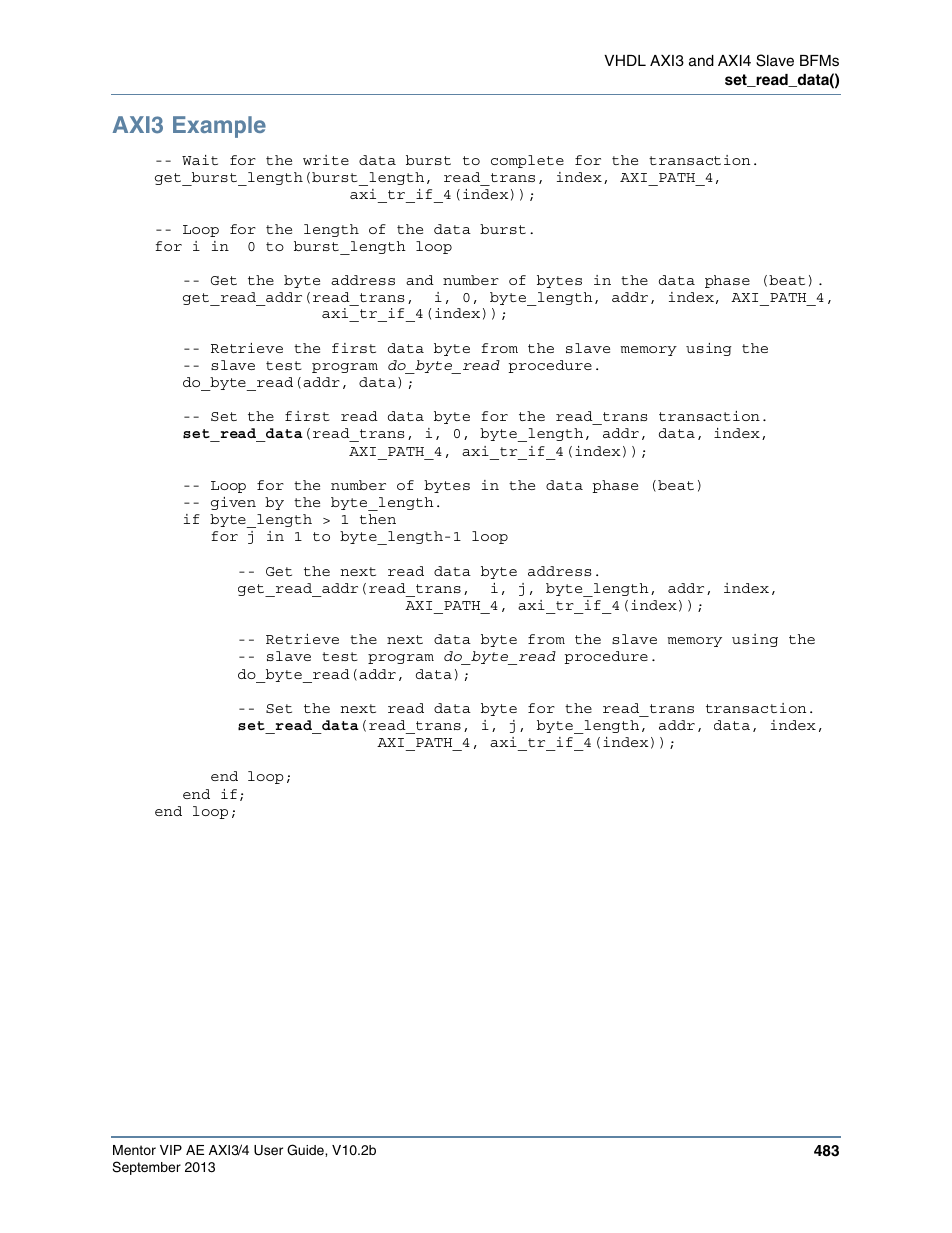 Axi3 example | Altera Mentor Verification IP Altera Edition AMBA AXI3/4TM User Manual | Page 503 / 783