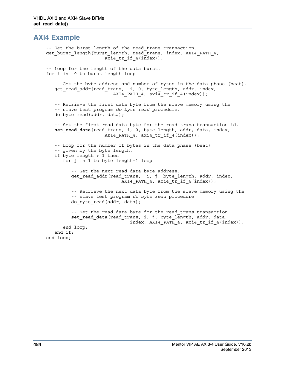 Axi4 example | Altera Mentor Verification IP Altera Edition AMBA AXI3/4TM User Manual | Page 504 / 783