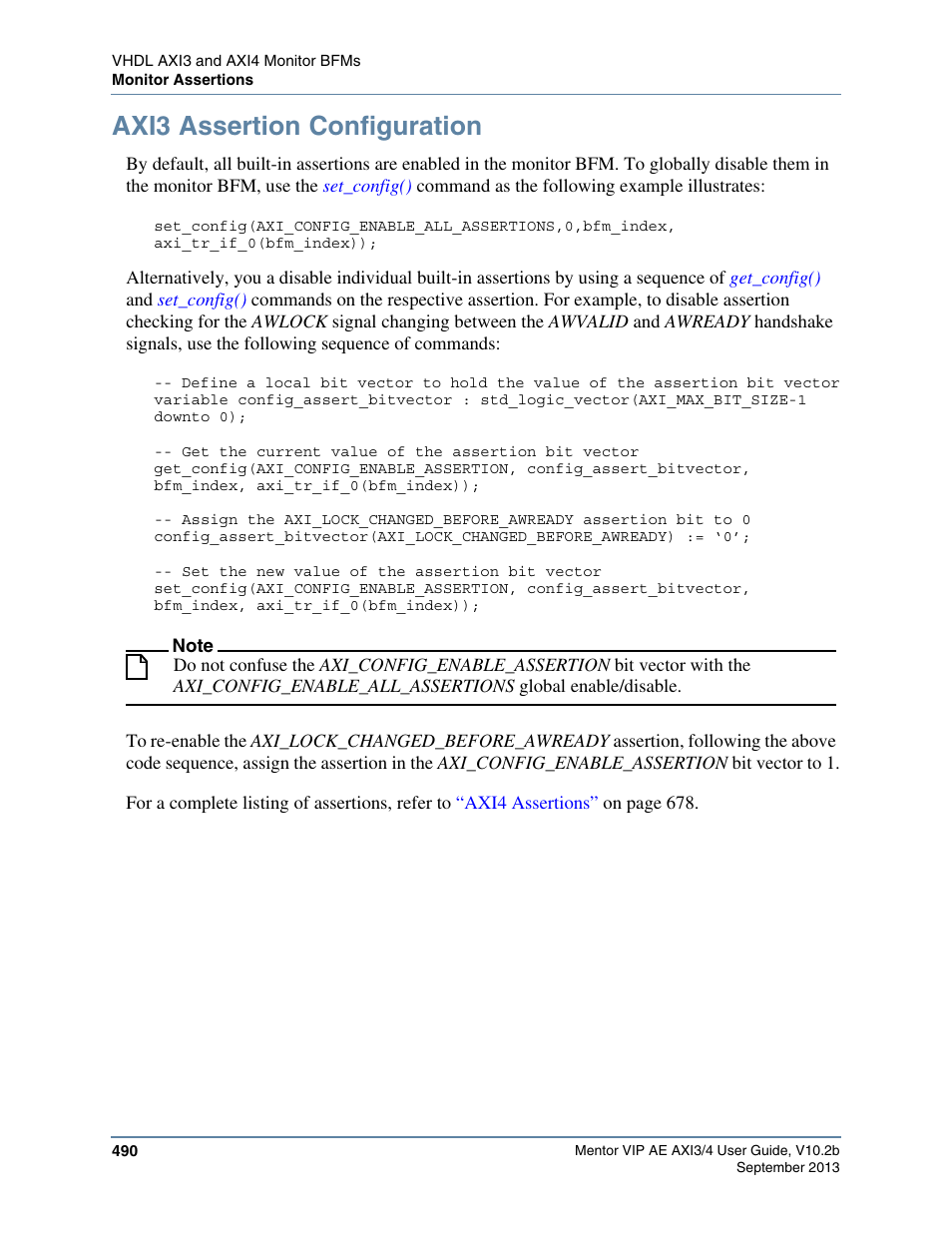 Axi3 assertion configuration | Altera Mentor Verification IP Altera Edition AMBA AXI3/4TM User Manual | Page 510 / 783