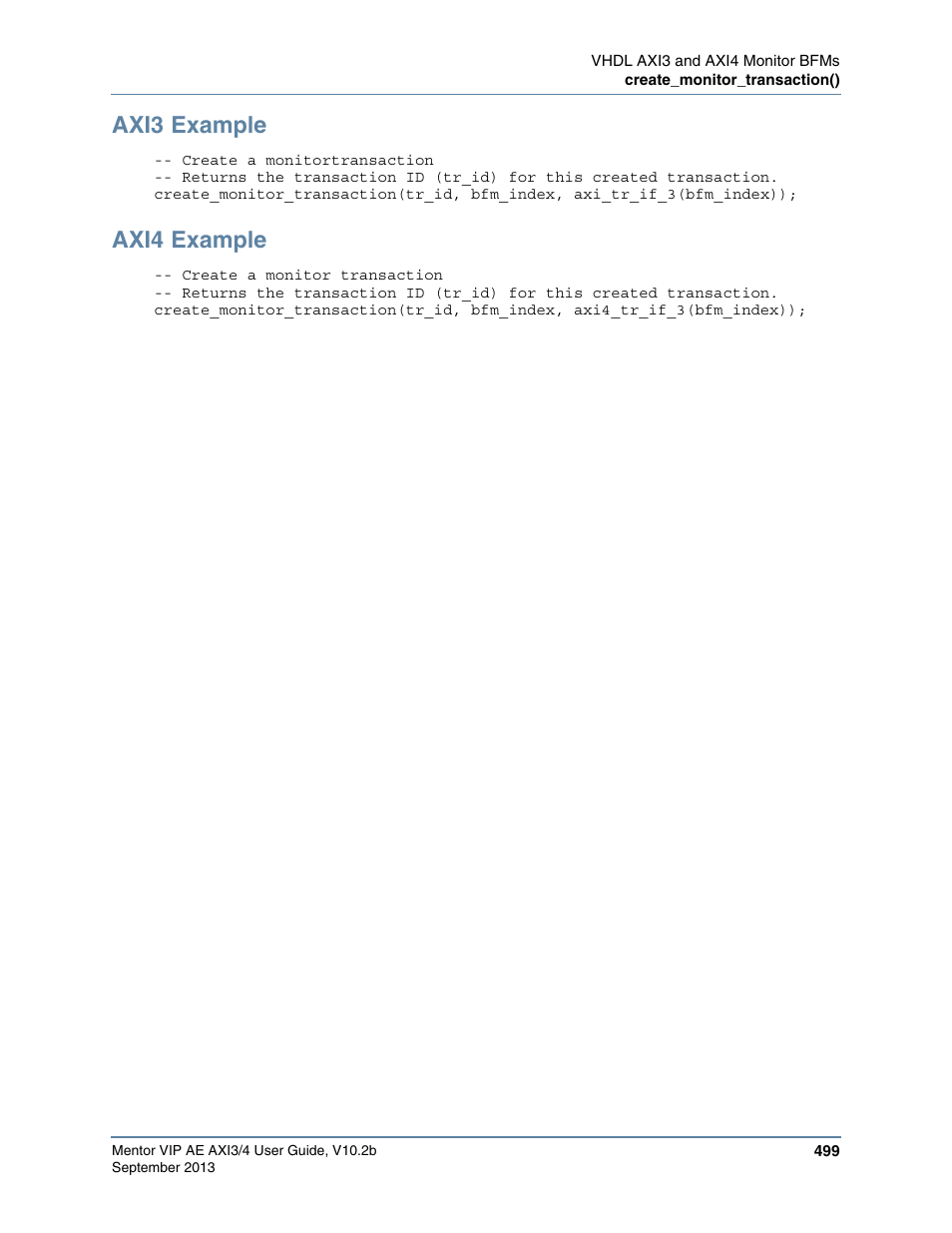 Axi3 example, Axi4 example | Altera Mentor Verification IP Altera Edition AMBA AXI3/4TM User Manual | Page 519 / 783