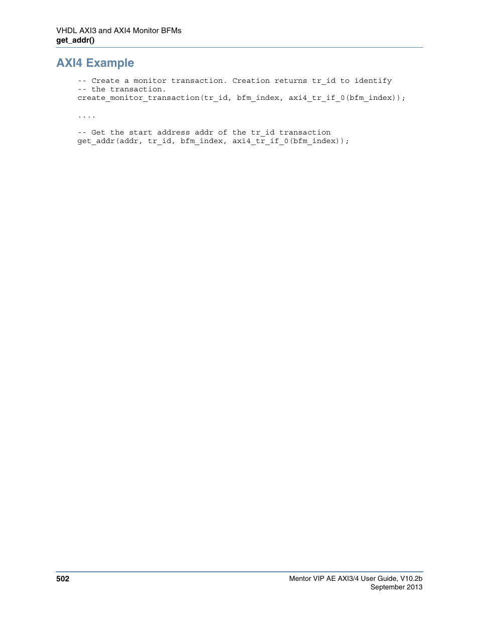 Axi4 example | Altera Mentor Verification IP Altera Edition AMBA AXI3/4TM User Manual | Page 522 / 783