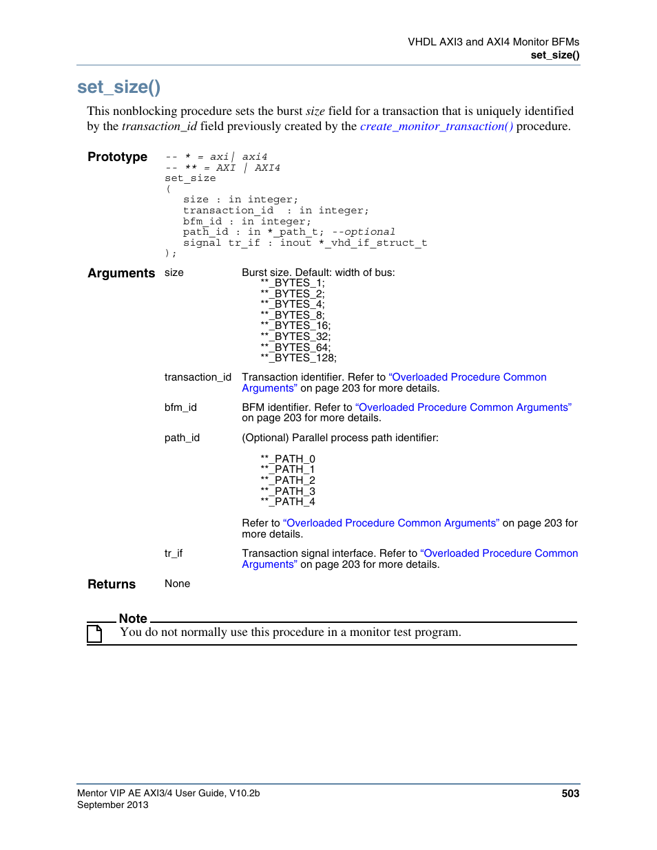 Set_size() | Altera Mentor Verification IP Altera Edition AMBA AXI3/4TM User Manual | Page 523 / 783