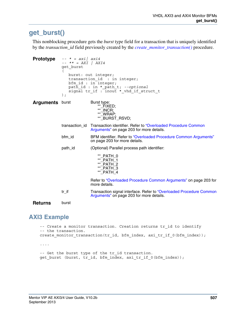 Get_burst(), Axi3 example | Altera Mentor Verification IP Altera Edition AMBA AXI3/4TM User Manual | Page 527 / 783