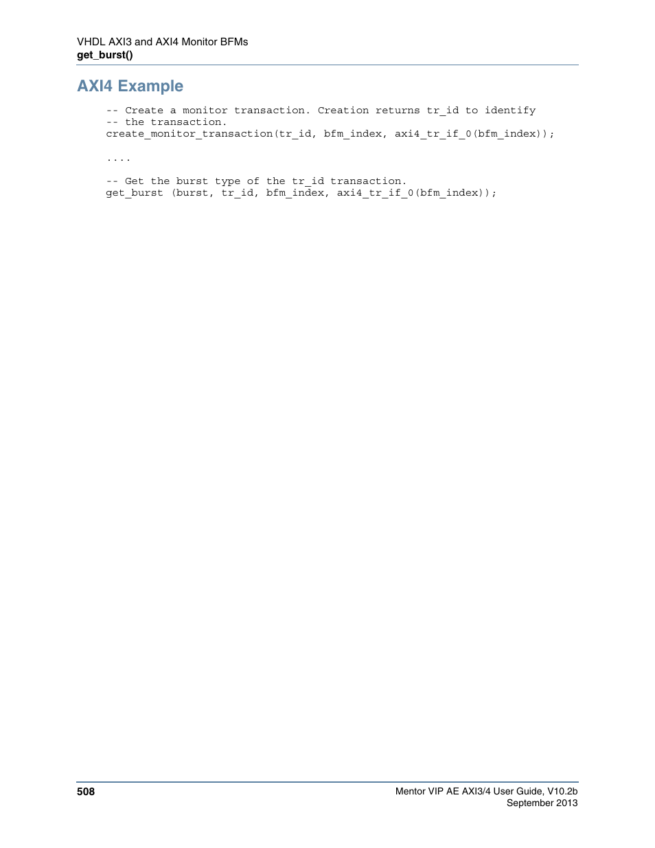 Axi4 example | Altera Mentor Verification IP Altera Edition AMBA AXI3/4TM User Manual | Page 528 / 783