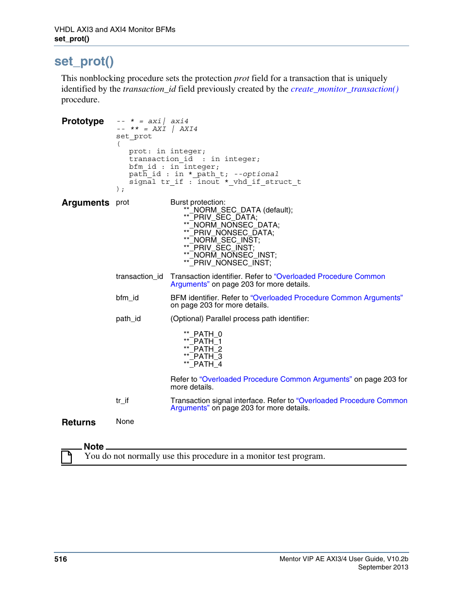 Set_prot() | Altera Mentor Verification IP Altera Edition AMBA AXI3/4TM User Manual | Page 536 / 783