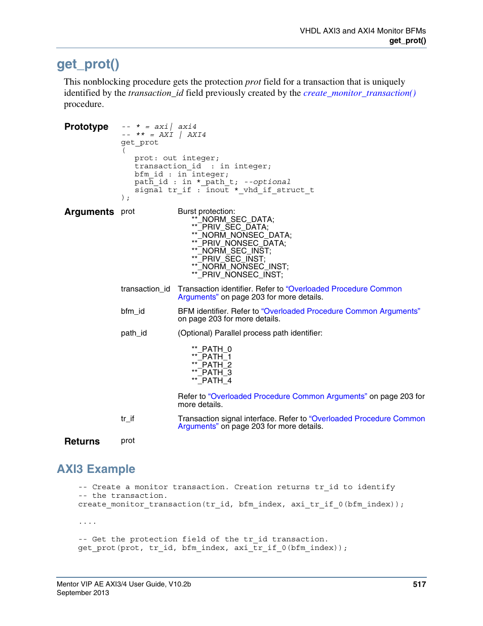 Get_prot(), Axi3 example | Altera Mentor Verification IP Altera Edition AMBA AXI3/4TM User Manual | Page 537 / 783