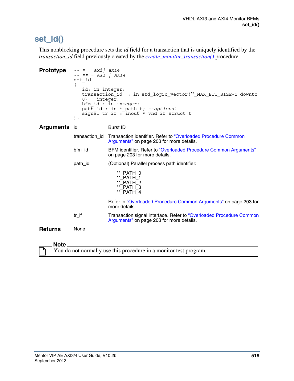 Set_id() | Altera Mentor Verification IP Altera Edition AMBA AXI3/4TM User Manual | Page 539 / 783