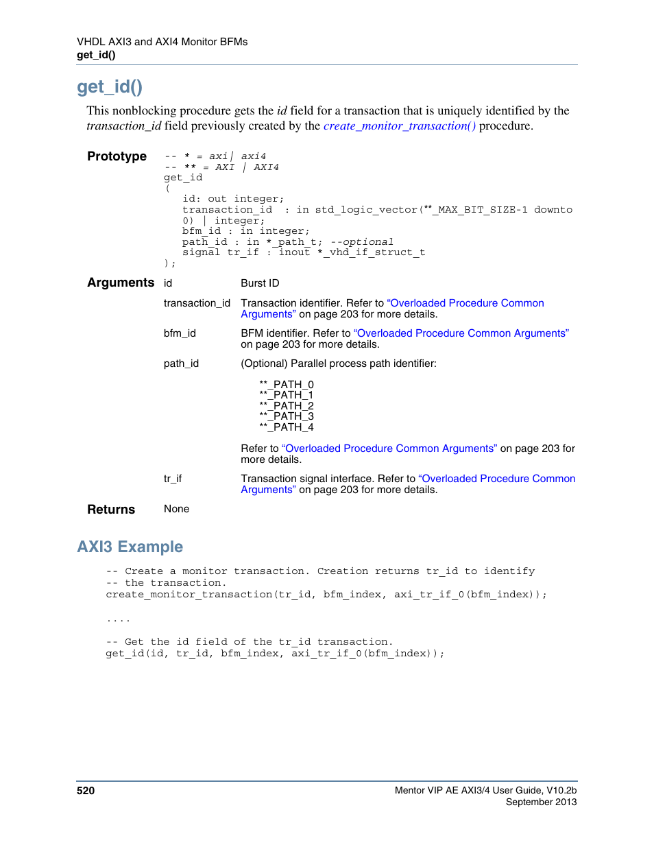 Get_id(), Axi3 example | Altera Mentor Verification IP Altera Edition AMBA AXI3/4TM User Manual | Page 540 / 783
