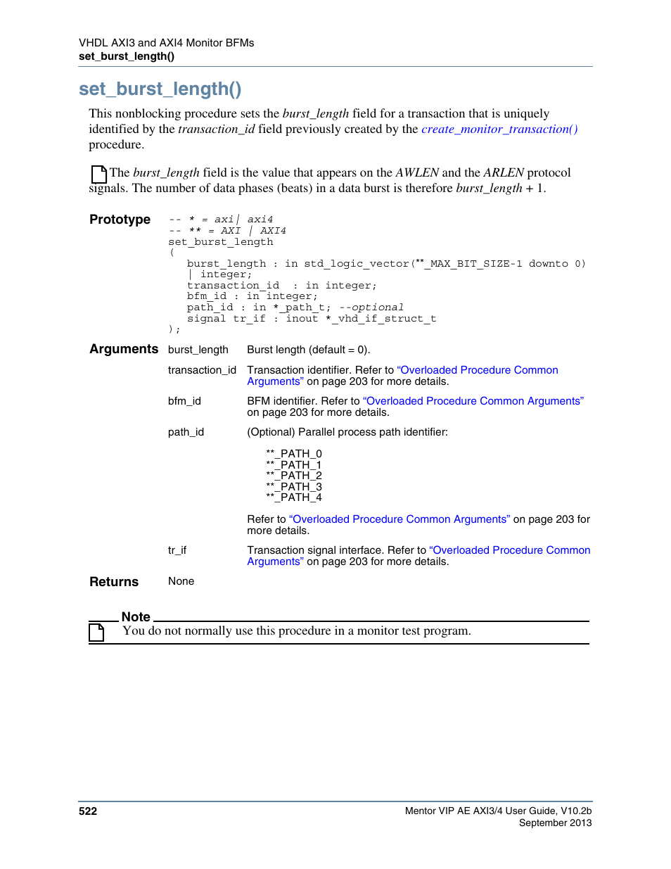 Set_burst_length() | Altera Mentor Verification IP Altera Edition AMBA AXI3/4TM User Manual | Page 542 / 783