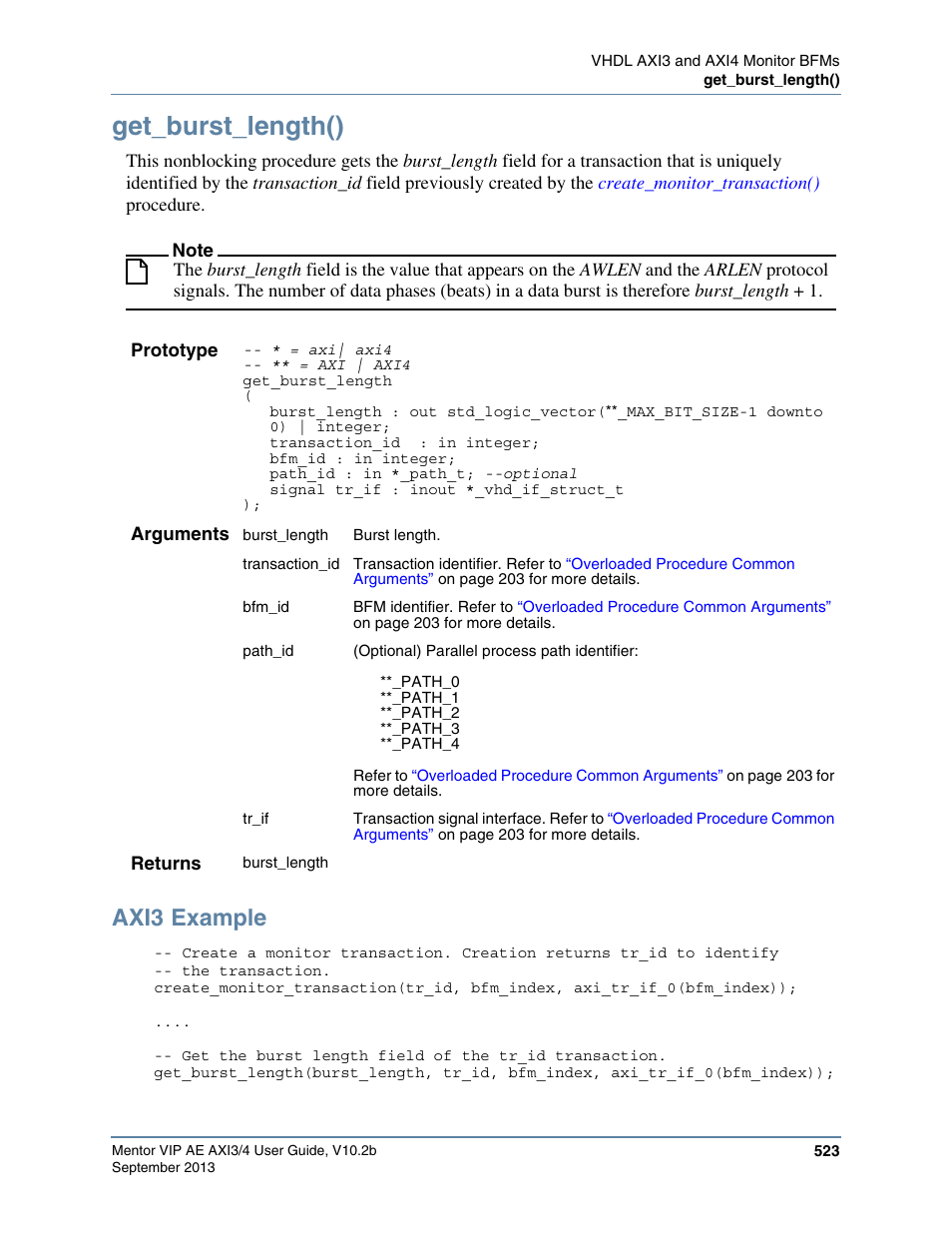 Get_burst_length(), Axi3 example | Altera Mentor Verification IP Altera Edition AMBA AXI3/4TM User Manual | Page 543 / 783