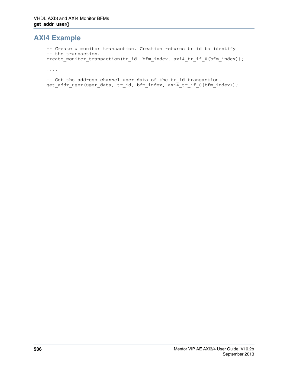 Axi4 example | Altera Mentor Verification IP Altera Edition AMBA AXI3/4TM User Manual | Page 556 / 783