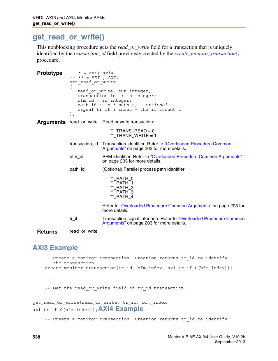 Get_read_or_write(), Axi3 example, Axi4 example | Altera Mentor Verification IP Altera Edition AMBA AXI3/4TM User Manual | Page 558 / 783