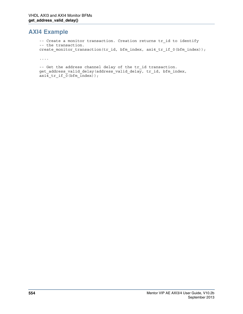 Axi4 example | Altera Mentor Verification IP Altera Edition AMBA AXI3/4TM User Manual | Page 574 / 783