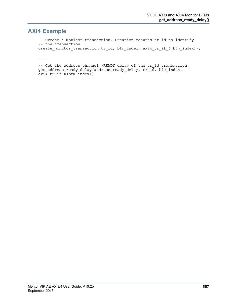 Axi4 example | Altera Mentor Verification IP Altera Edition AMBA AXI3/4TM User Manual | Page 577 / 783