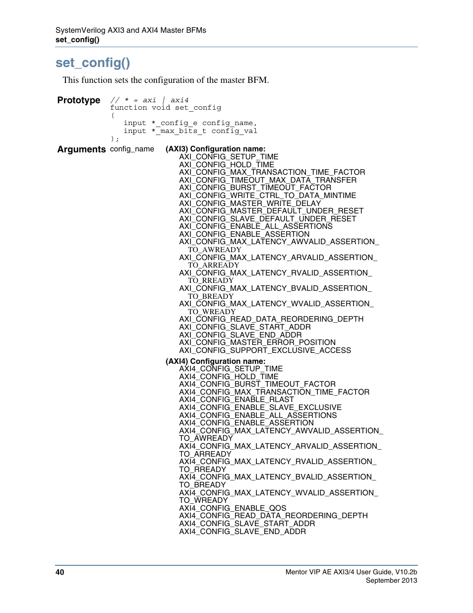 Set_config(), Can set with the, Function to | Command as the follow, Command as the following | Altera Mentor Verification IP Altera Edition AMBA AXI3/4TM User Manual | Page 58 / 783
