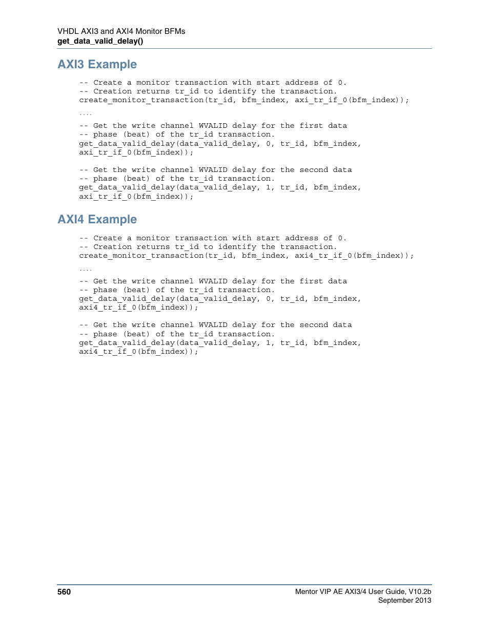 Axi3 example, Axi4 example | Altera Mentor Verification IP Altera Edition AMBA AXI3/4TM User Manual | Page 580 / 783