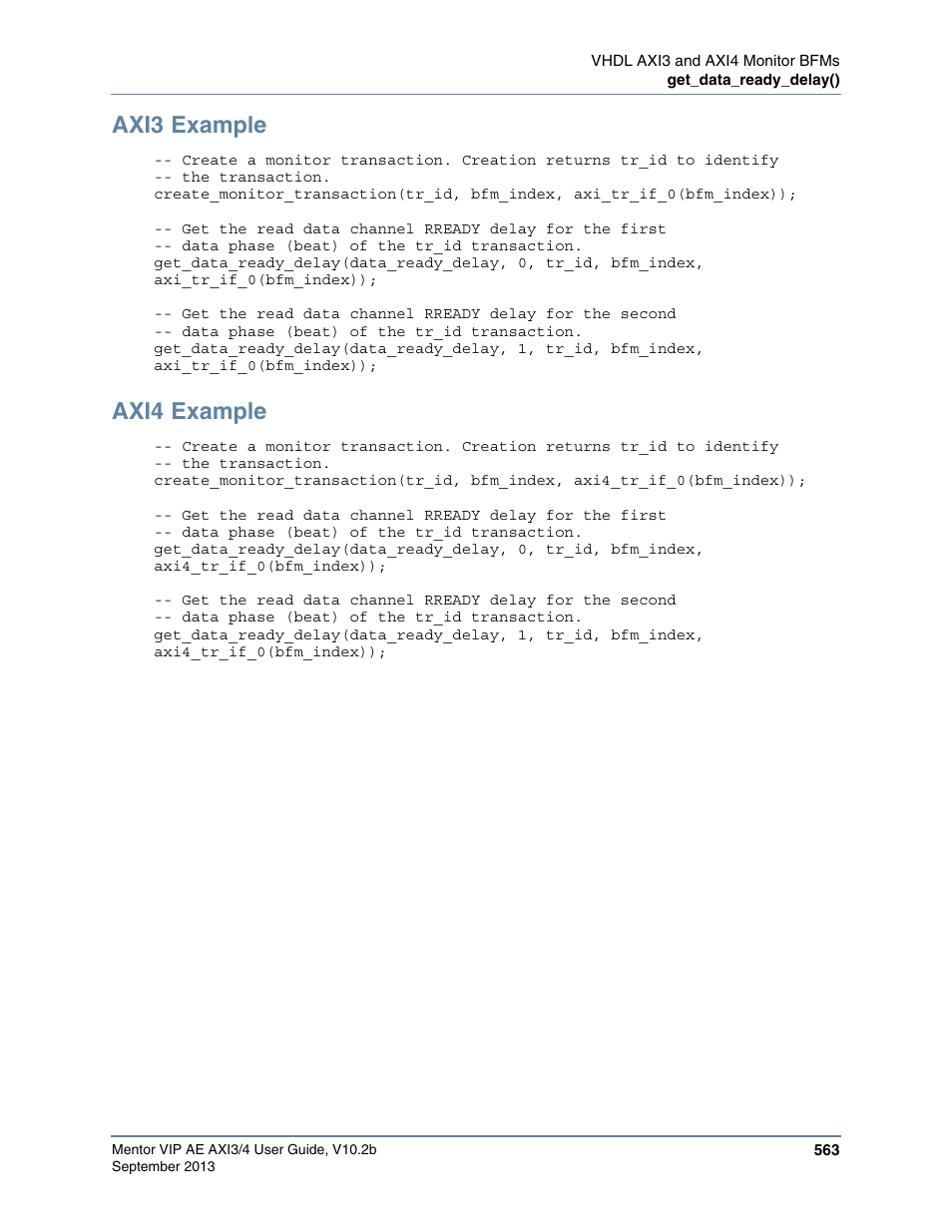 Axi3 example, Axi4 example | Altera Mentor Verification IP Altera Edition AMBA AXI3/4TM User Manual | Page 583 / 783