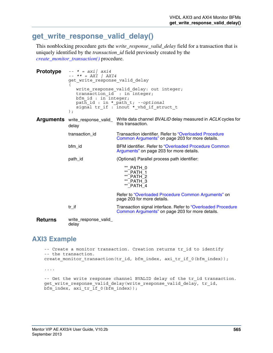 Get_write_response_valid_delay(), Axi3 example | Altera Mentor Verification IP Altera Edition AMBA AXI3/4TM User Manual | Page 585 / 783