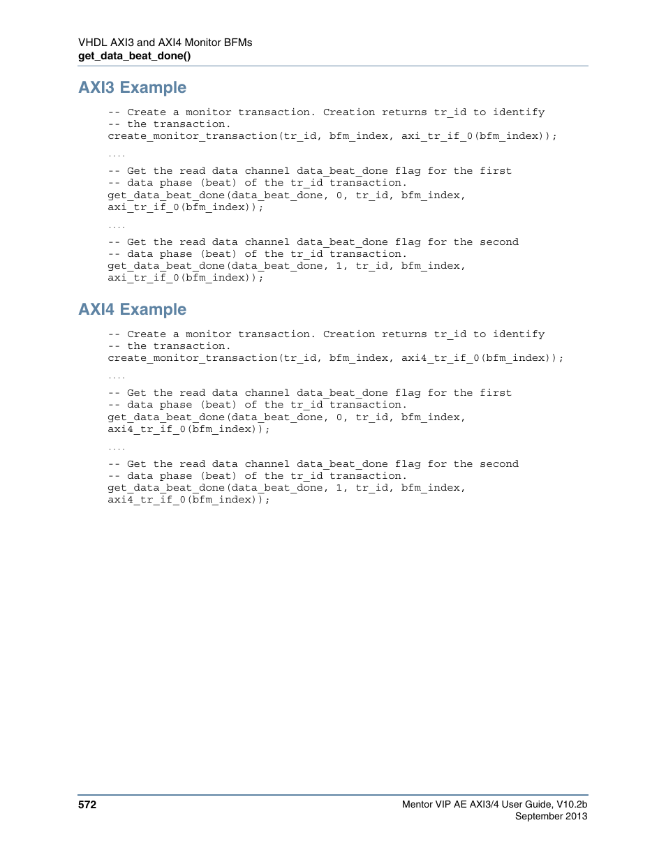 Axi3 example, Axi4 example | Altera Mentor Verification IP Altera Edition AMBA AXI3/4TM User Manual | Page 592 / 783