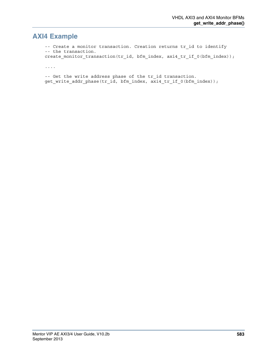 Axi4 example | Altera Mentor Verification IP Altera Edition AMBA AXI3/4TM User Manual | Page 603 / 783