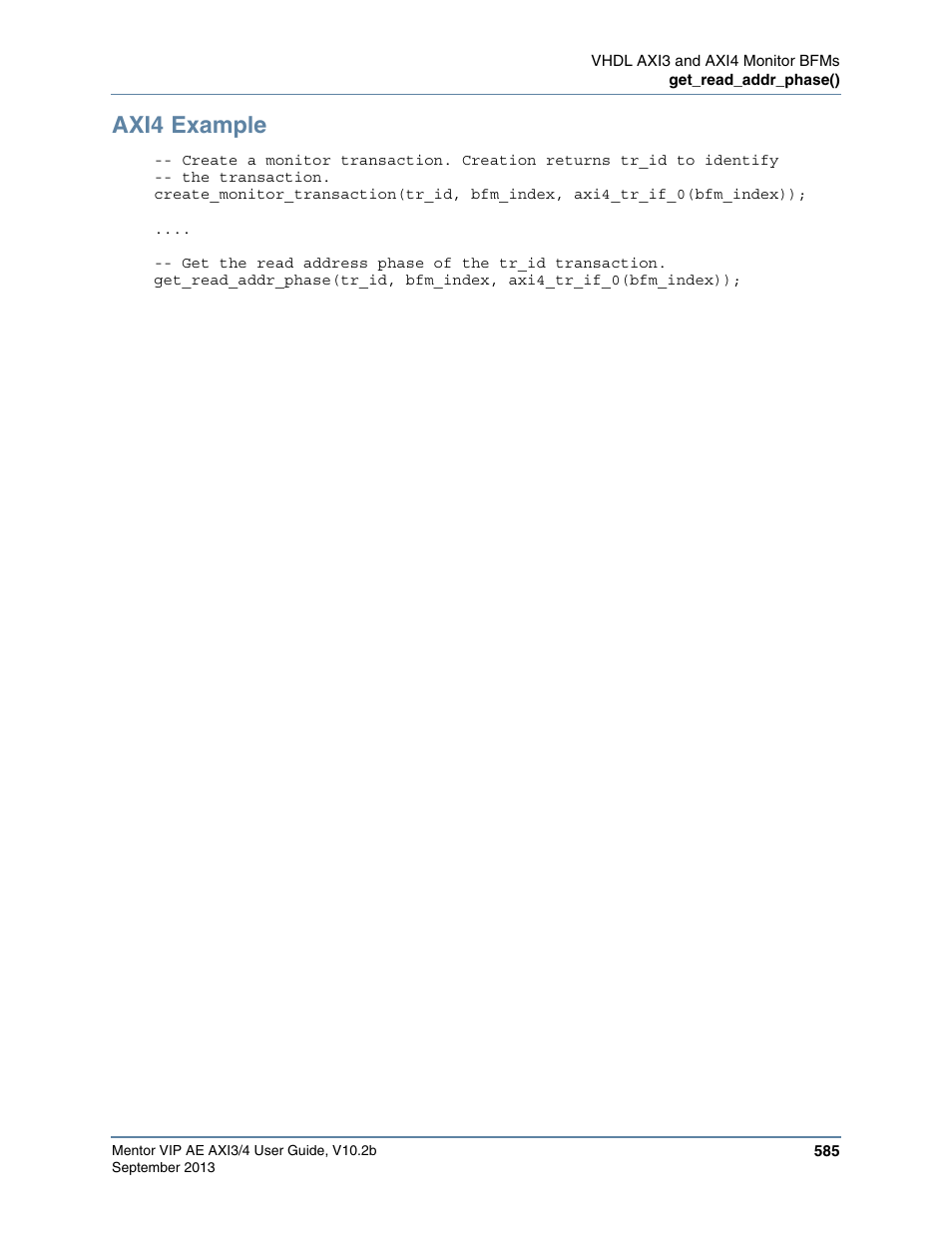 Axi4 example | Altera Mentor Verification IP Altera Edition AMBA AXI3/4TM User Manual | Page 605 / 783