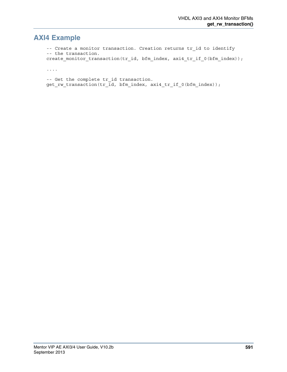 Axi4 example | Altera Mentor Verification IP Altera Edition AMBA AXI3/4TM User Manual | Page 611 / 783