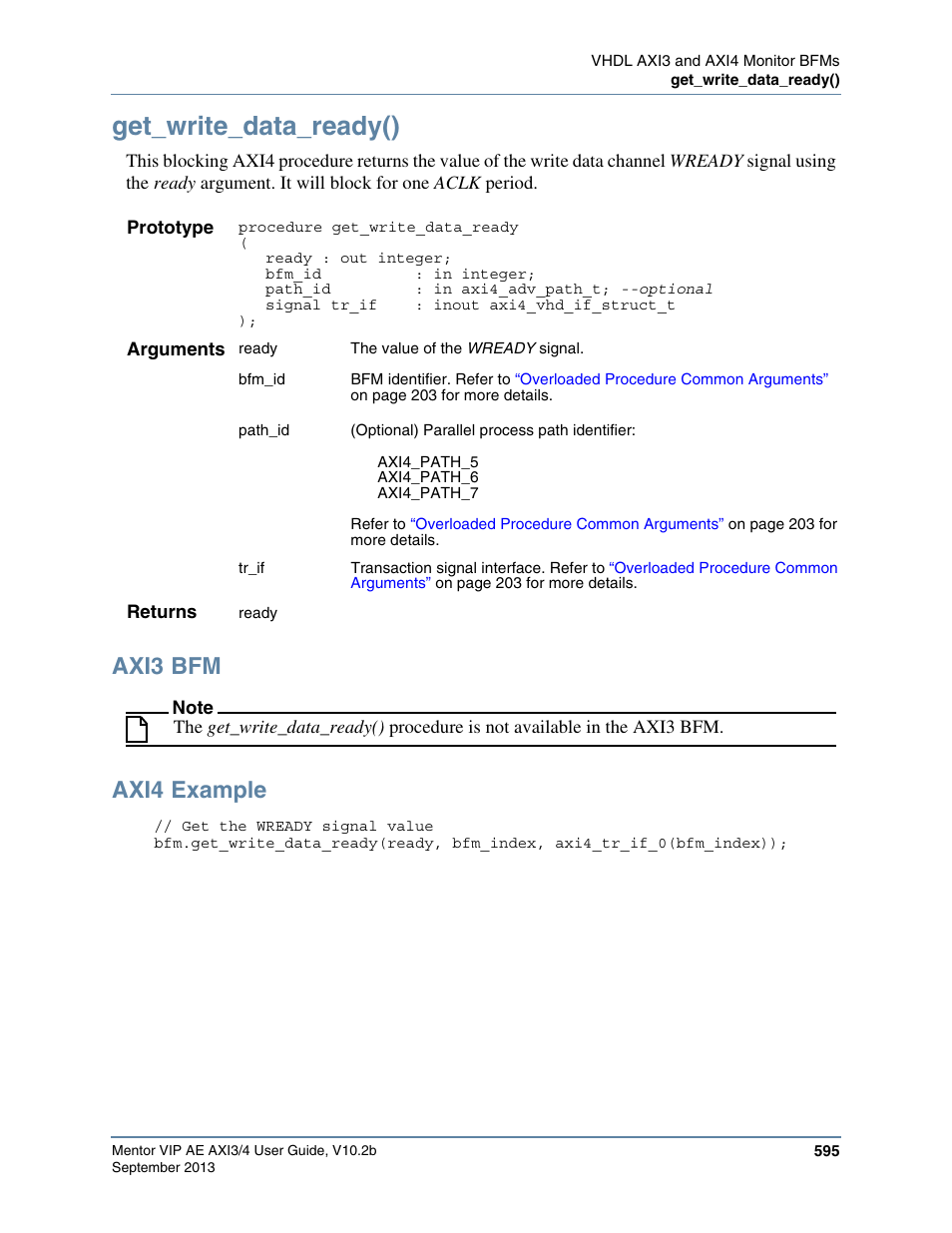 Get_write_data_ready(), Axi3 bfm, Axi4 example | Altera Mentor Verification IP Altera Edition AMBA AXI3/4TM User Manual | Page 615 / 783