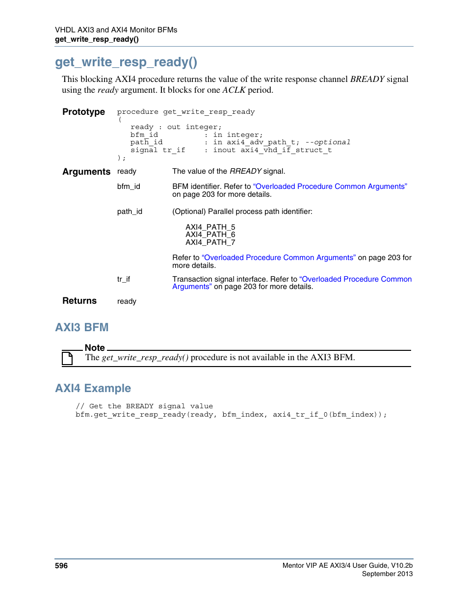 Get_write_resp_ready(), Axi3 bfm, Axi4 example | Altera Mentor Verification IP Altera Edition AMBA AXI3/4TM User Manual | Page 616 / 783