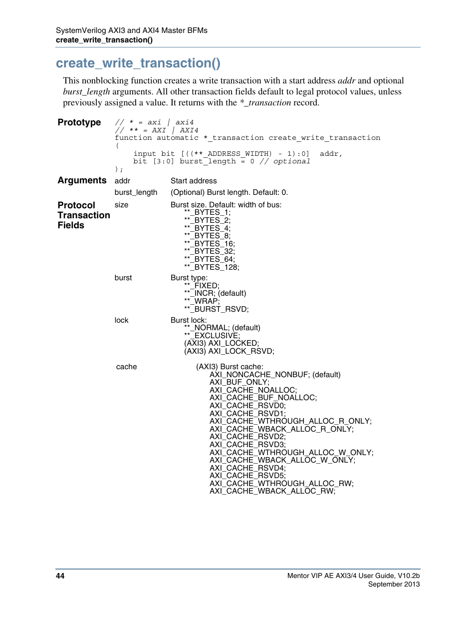 Create_write_transaction(), Tasks which creates a transaction | Altera Mentor Verification IP Altera Edition AMBA AXI3/4TM User Manual | Page 62 / 783