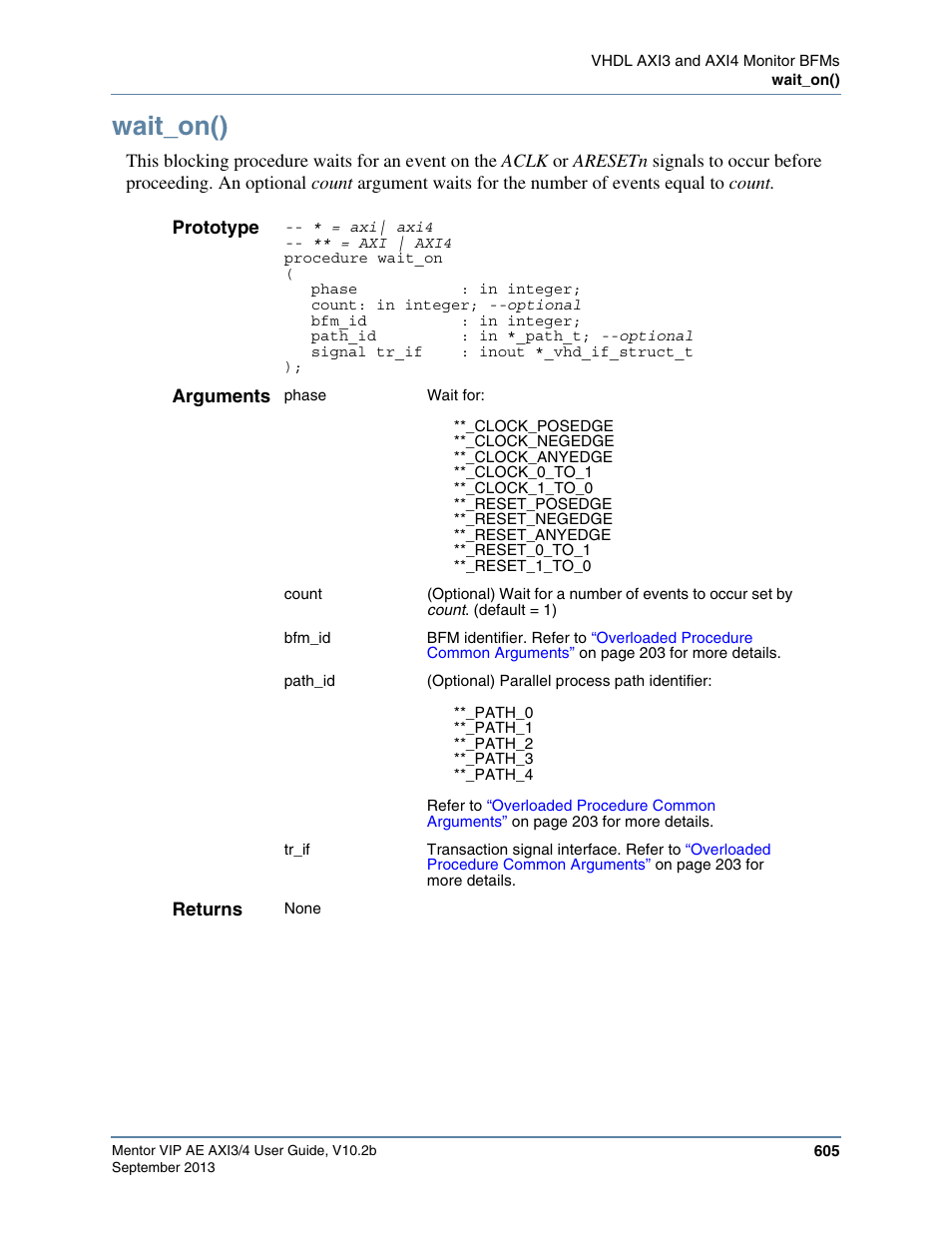 Wait_on() | Altera Mentor Verification IP Altera Edition AMBA AXI3/4TM User Manual | Page 625 / 783