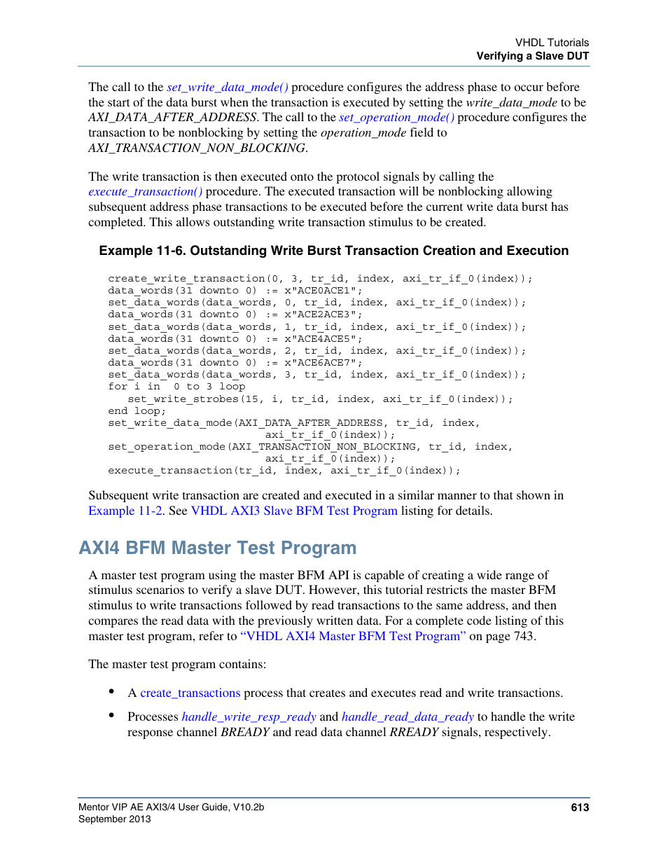Axi4 bfm master test program | Altera Mentor Verification IP Altera Edition AMBA AXI3/4TM User Manual | Page 633 / 783
