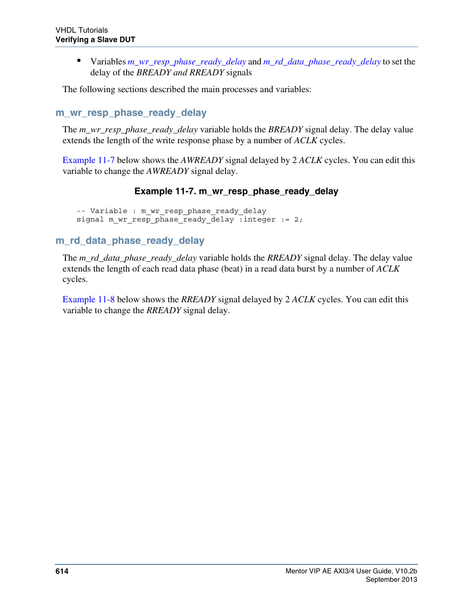 M_wr_resp_phase_ready_delay, M_rd_data_phase_ready_delay, Example 11-7. m_wr_resp_phase_ready_delay | Altera Mentor Verification IP Altera Edition AMBA AXI3/4TM User Manual | Page 634 / 783