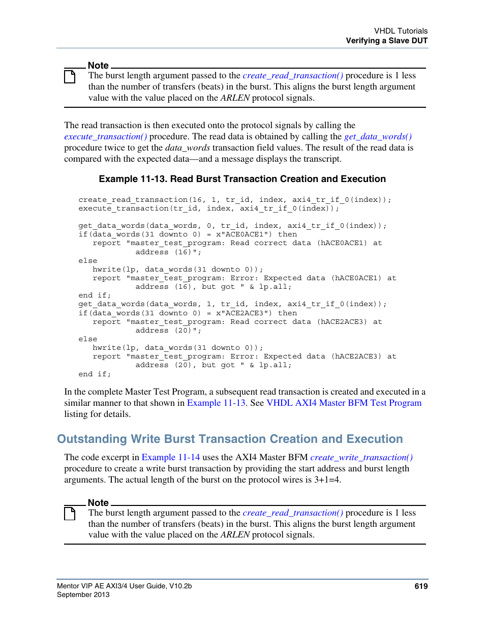 Example 11-13, Reads the first two data beats | Altera Mentor Verification IP Altera Edition AMBA AXI3/4TM User Manual | Page 639 / 783