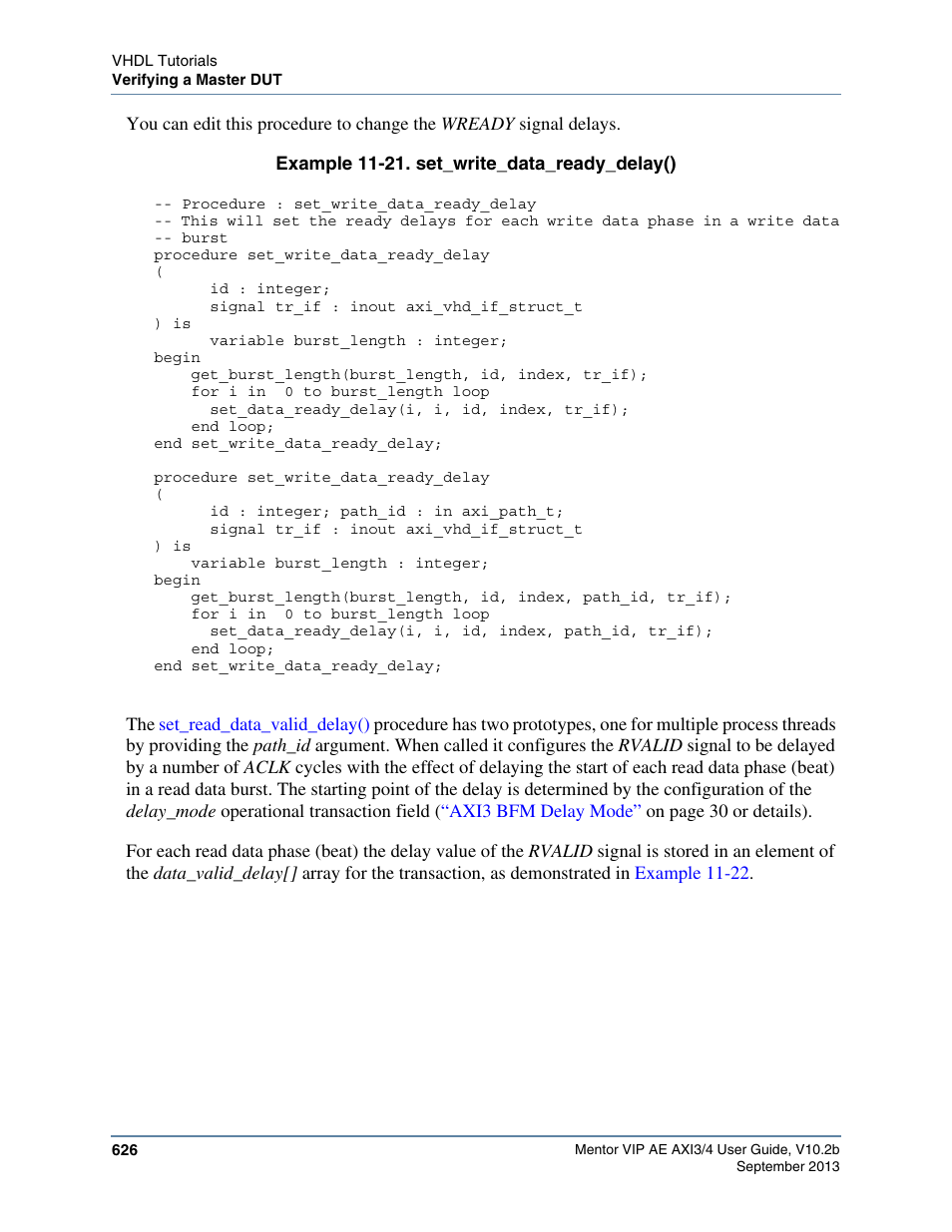 Example 11-21. set_write_data_ready_delay(), Set_write_data_ready_delay(), Example 11-21 | Altera Mentor Verification IP Altera Edition AMBA AXI3/4TM User Manual | Page 646 / 783