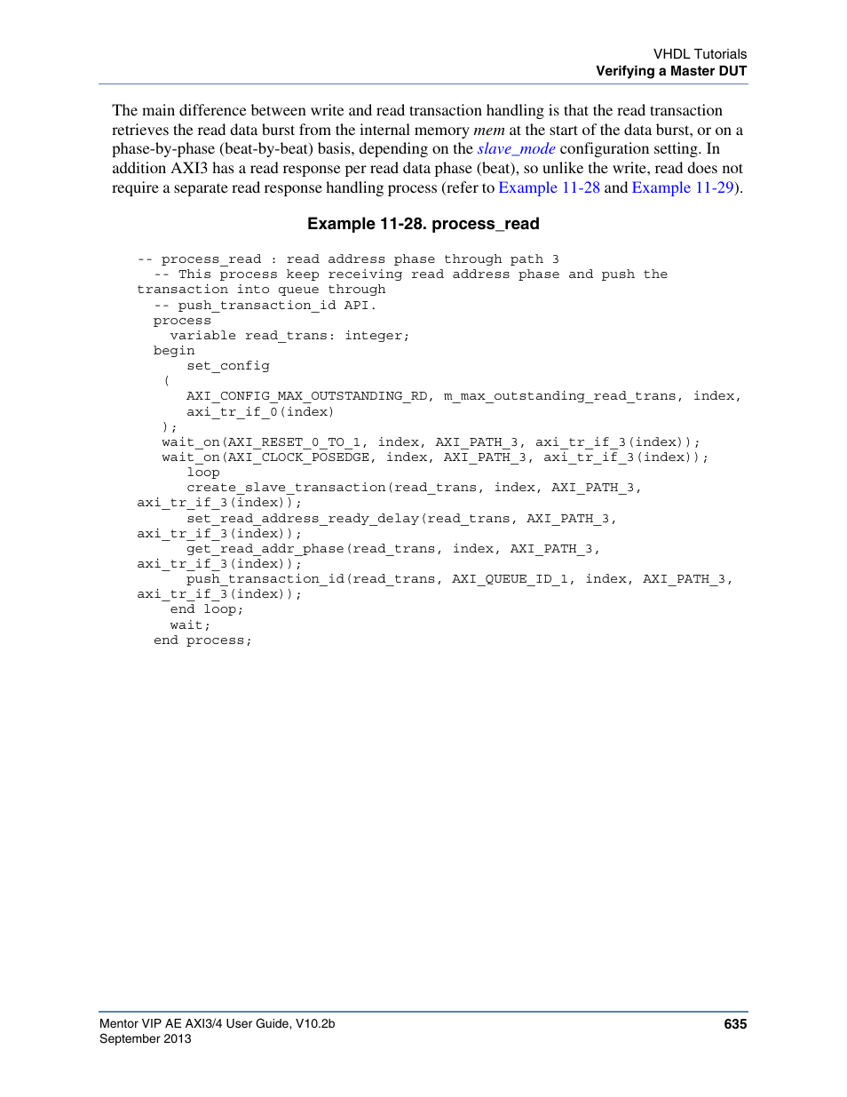 Example 11-28. process_read, Process_read | Altera Mentor Verification IP Altera Edition AMBA AXI3/4TM User Manual | Page 655 / 783