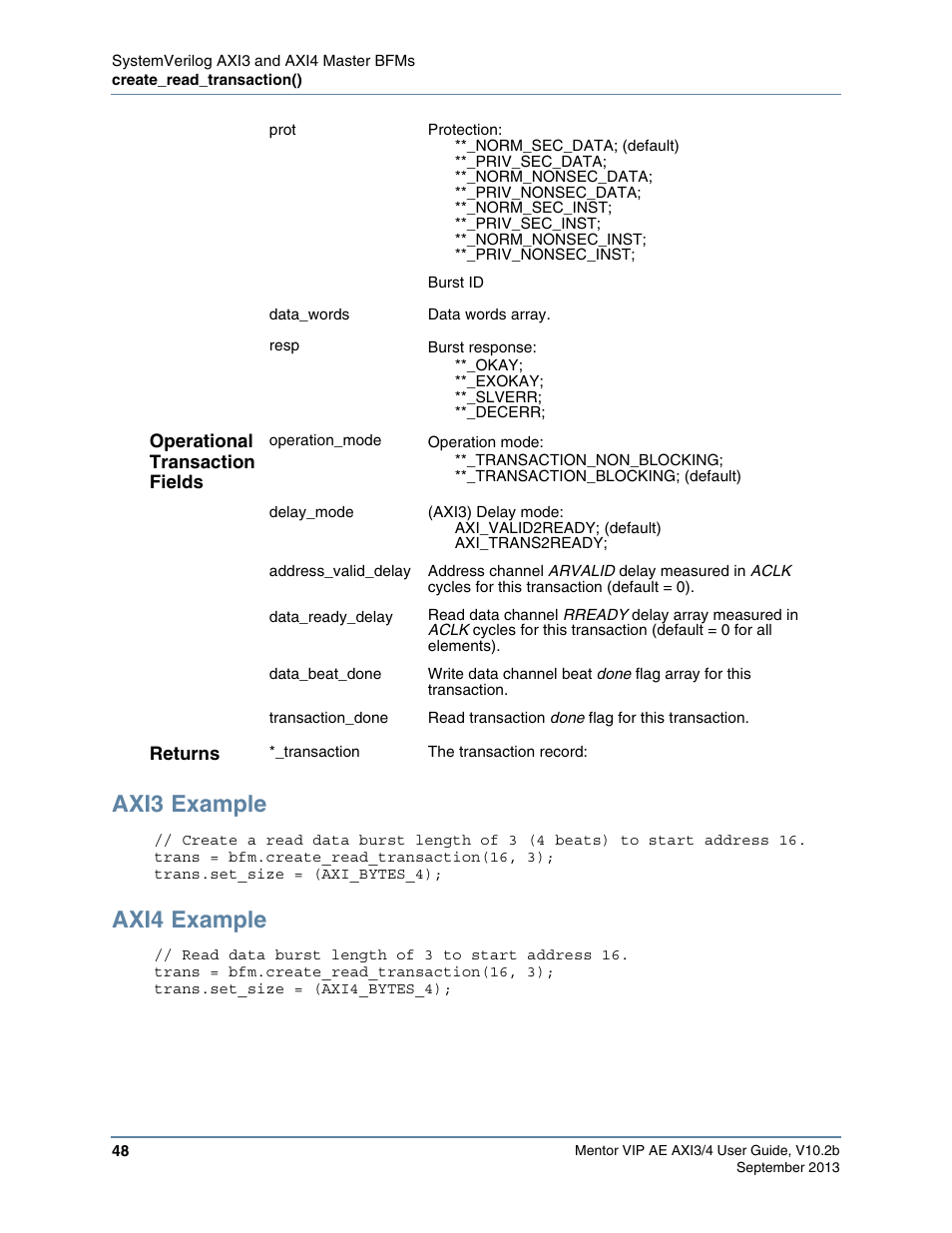 Axi3 example, Axi4 example | Altera Mentor Verification IP Altera Edition AMBA AXI3/4TM User Manual | Page 66 / 783