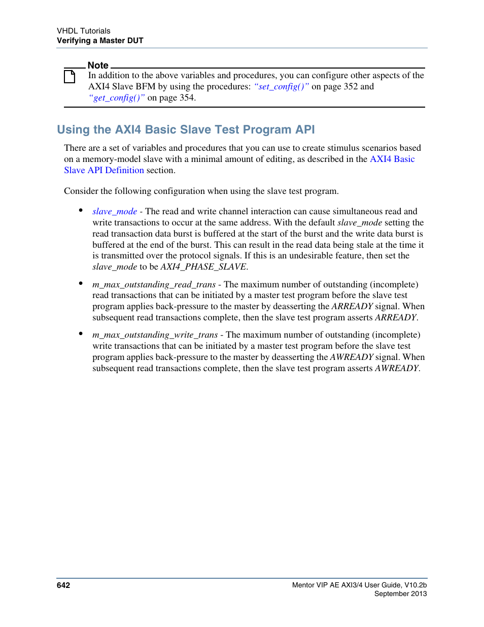 Using the axi4 basic slave test program api | Altera Mentor Verification IP Altera Edition AMBA AXI3/4TM User Manual | Page 662 / 783