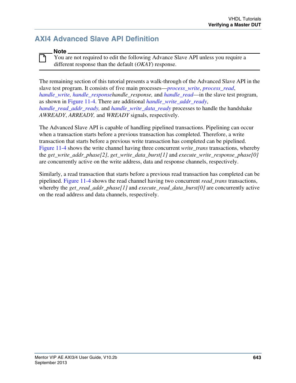 Axi4 advanced slave api definition, Axi4, Advanced slave api definition | Altera Mentor Verification IP Altera Edition AMBA AXI3/4TM User Manual | Page 663 / 783