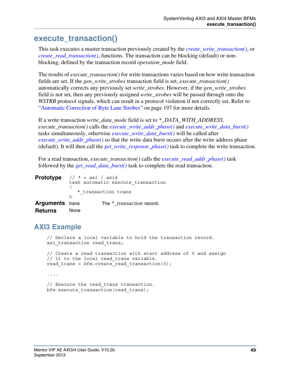 Execute_transaction(), Axi3 example, Information to be transferred and then calls the | Tasks. the | Altera Mentor Verification IP Altera Edition AMBA AXI3/4TM User Manual | Page 67 / 783