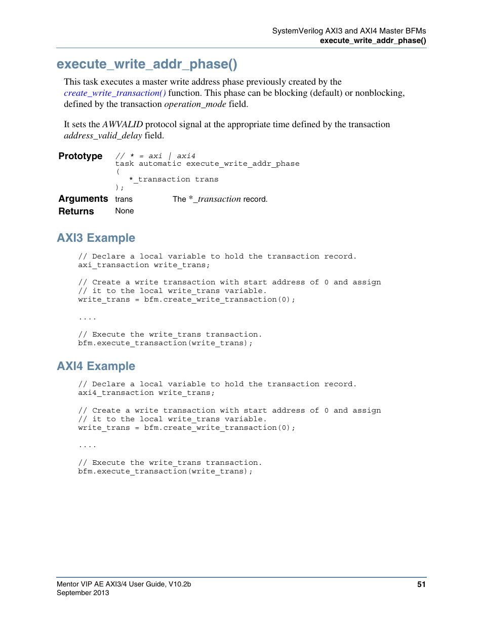 Execute_write_addr_phase(), Axi3 example, Axi4 example | G the | Altera Mentor Verification IP Altera Edition AMBA AXI3/4TM User Manual | Page 69 / 783