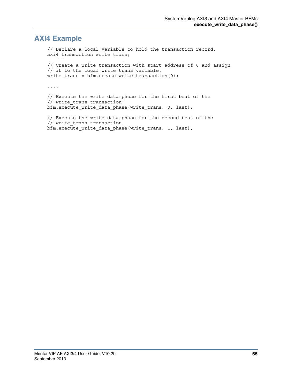 Axi4 example | Altera Mentor Verification IP Altera Edition AMBA AXI3/4TM User Manual | Page 73 / 783