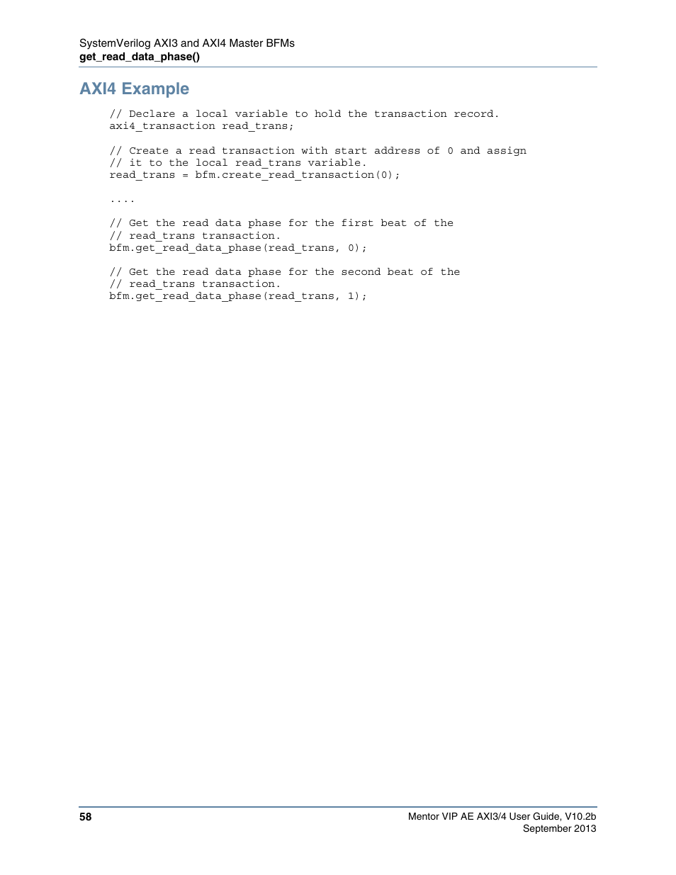 Axi4 example | Altera Mentor Verification IP Altera Edition AMBA AXI3/4TM User Manual | Page 76 / 783