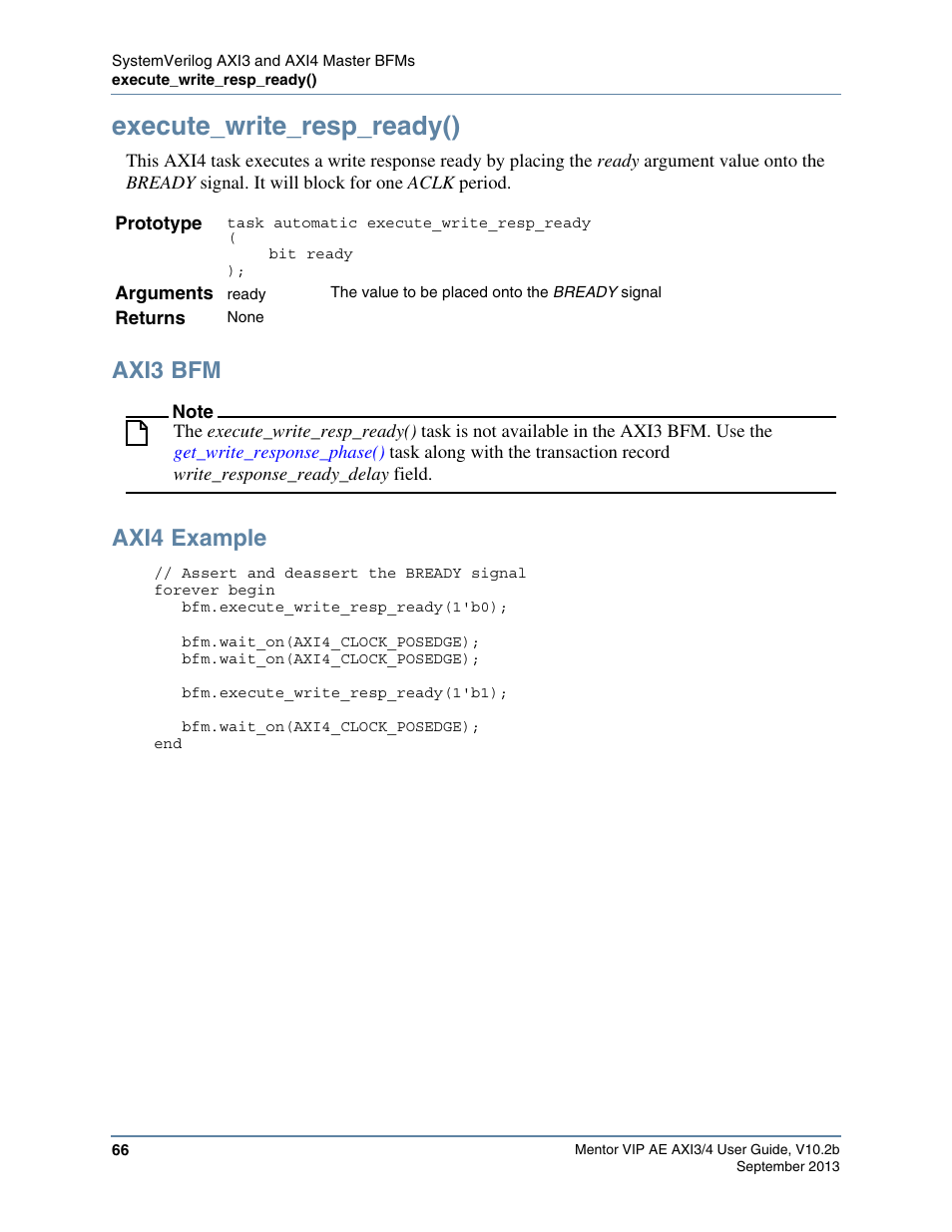 Execute_write_resp_ready(), Axi3 bfm, Axi4 example | Altera Mentor Verification IP Altera Edition AMBA AXI3/4TM User Manual | Page 84 / 783