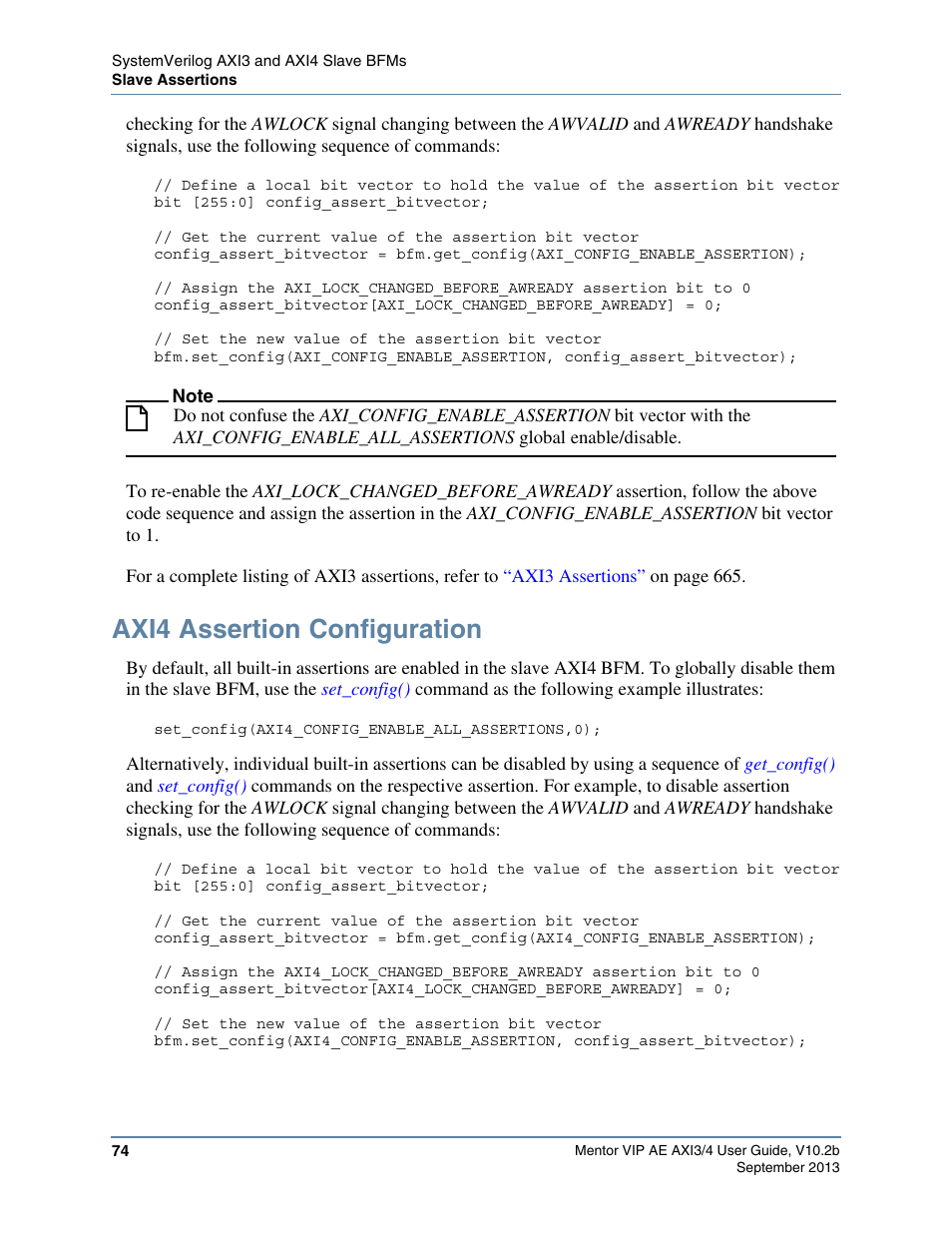 Axi4 assertion configuration | Altera Mentor Verification IP Altera Edition AMBA AXI3/4TM User Manual | Page 92 / 783