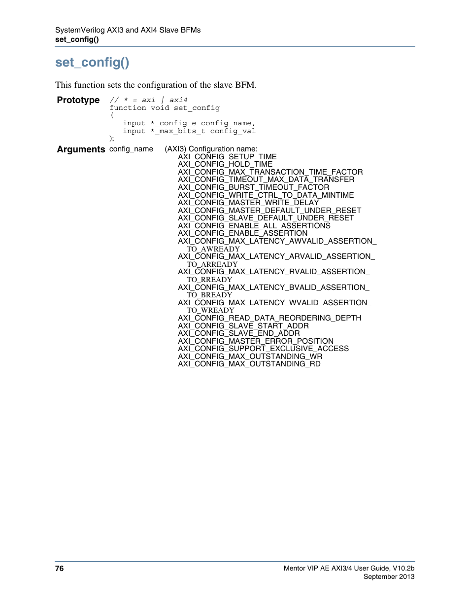 Set_config(), Slave bfm, use the, Command a | Use the | Altera Mentor Verification IP Altera Edition AMBA AXI3/4TM User Manual | Page 94 / 783